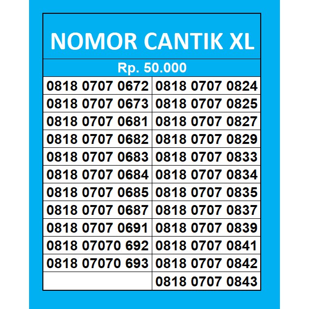 NOMOR CANTIK XL 0818 070707 XX 4G