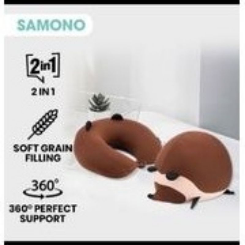 SAMONO Neckpillow Bantal Leher Travel Anti Pegal Lembut Dewasa Multifungsi