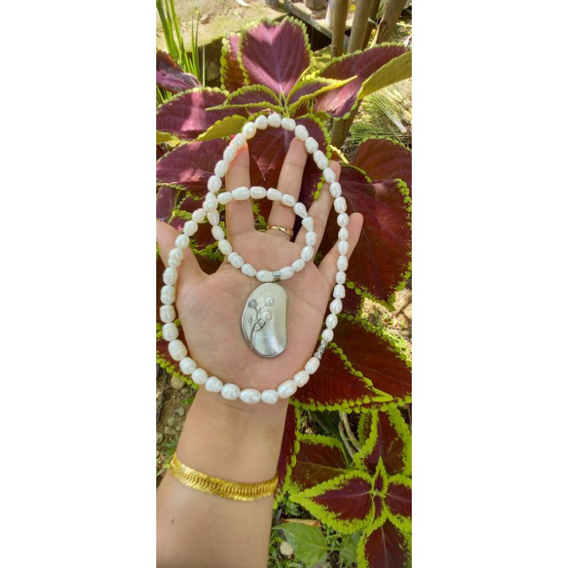 kalung mutiara air tawar natural liontin kulit kerang