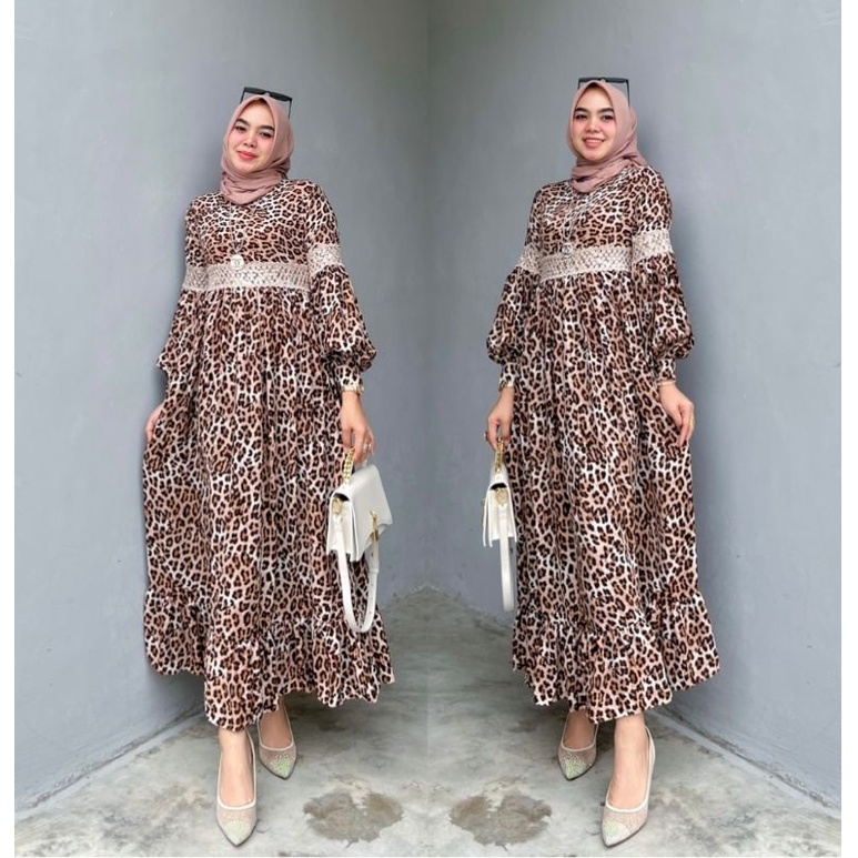 KIMIKO MIDI TIGER by Aldisa (gamis motif, dress tiger, gamis motif tiger, baju motif, dress motif ma