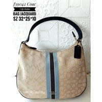 TAS WANITA BRANDED ORIGINAL - COACH ZIP HOBO JACQUARD KHAKI