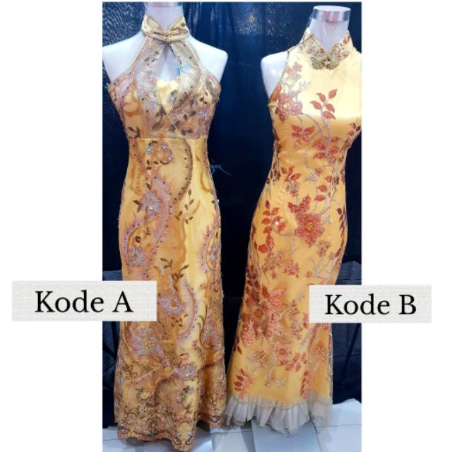 Chs cheongsam gaun gold size s m panjang tanpa lengan