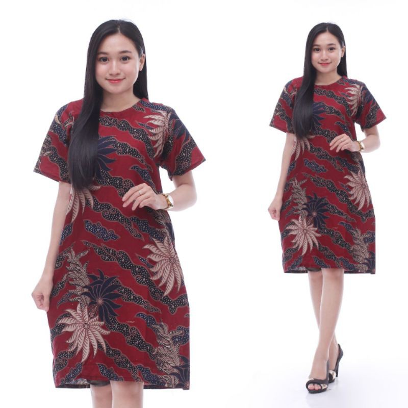 DRESS BATIK WANITA DRESS WANITA MODERN LENGAN PENDEK BAJU KANTOR WANITA KEKINIAN