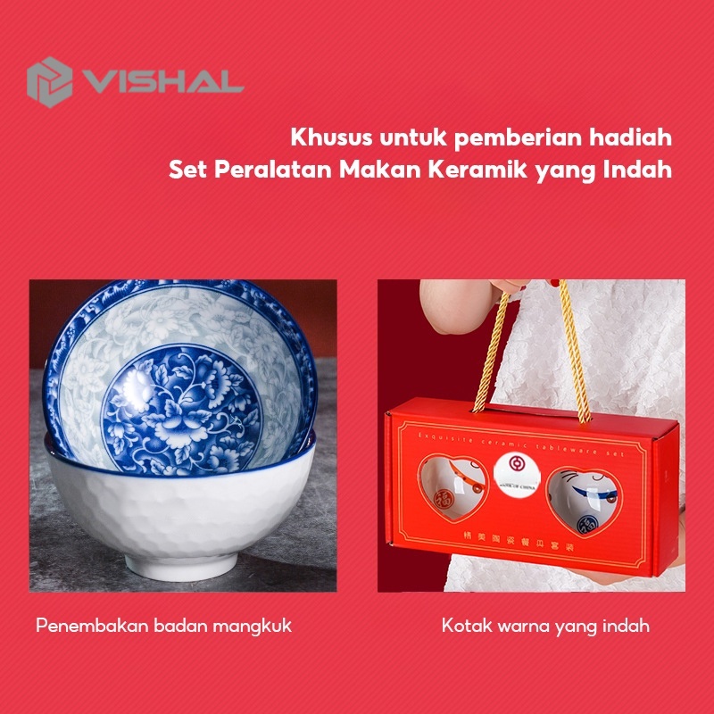 VISHAL Souvenir Mangkuk Set Mangkok Keramik Hand painted Japanese Wedding Gift Box Hampers Kado Bowl Set