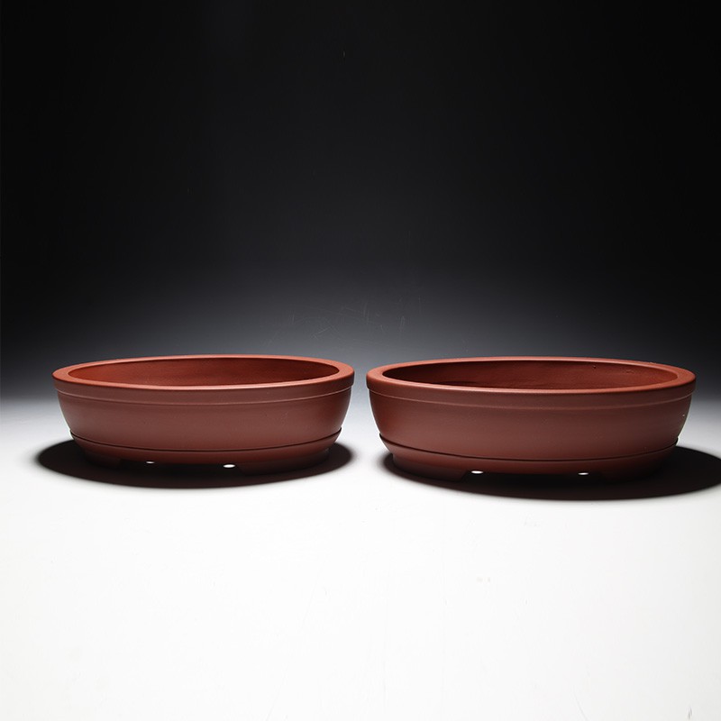  Pot  Bunga Bonsai Bentuk Oval  Bahan Keramik  Warna Ungu 