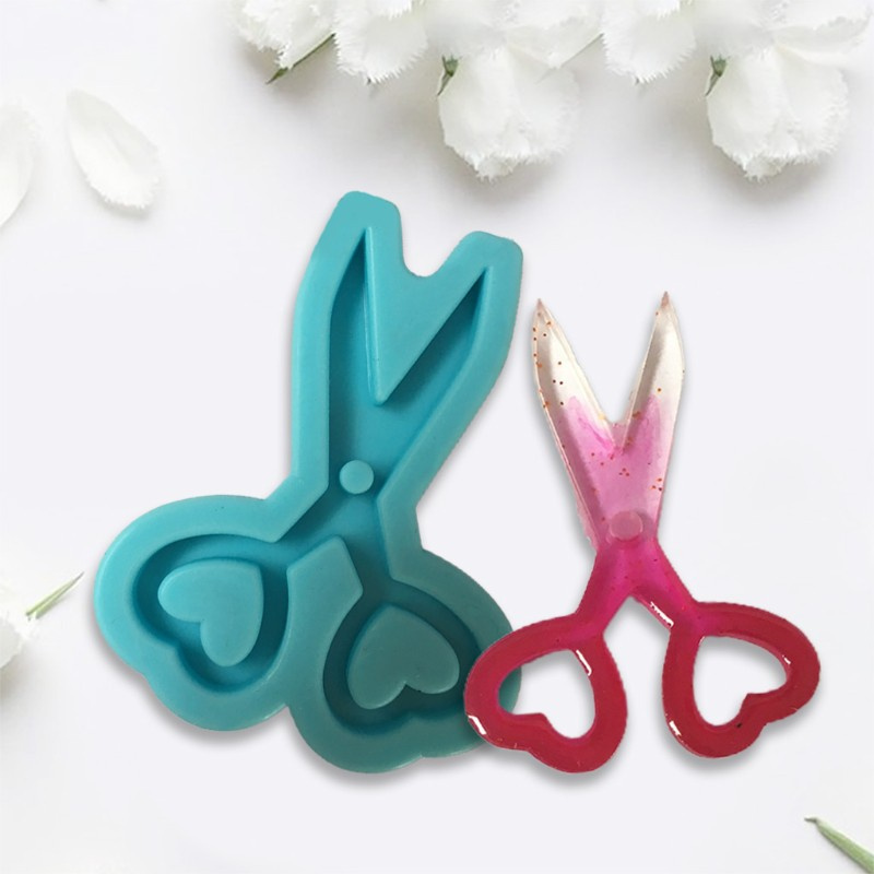 Glitter DIY Love Heart Mini Scissors Epoxy Resin Mold Keychain Pendant Silicone Mould