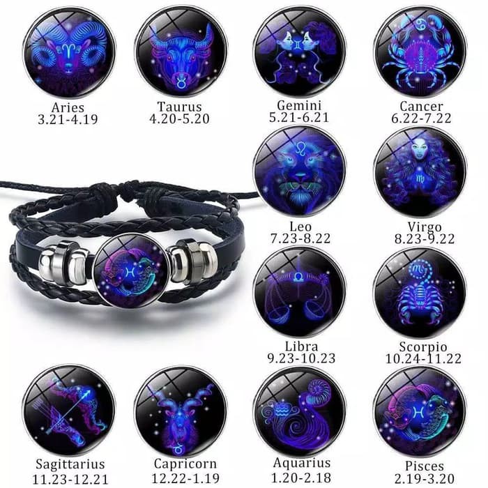 GELANG KULIT UNIK 12 ZODIAC IMPORT SIMPLE DAN UNIK FASHION AKSESORIS