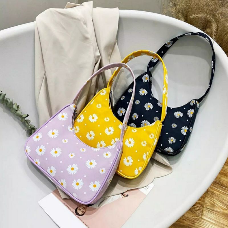 dem_sare - GDS013 JESLIN Tas Wanita Shoulder Bag klasik tekstur fashion bunga daisy Tas Bahu Wanita Korean Style