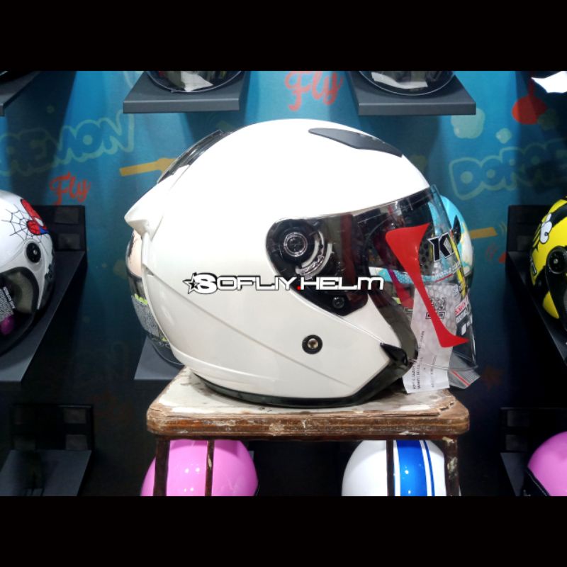 HELM KYT GALAXY FLAT R SOLID WHITE DOUBLE VISOR HALF FACE KYT GALAXY POLOS PUTIH-2