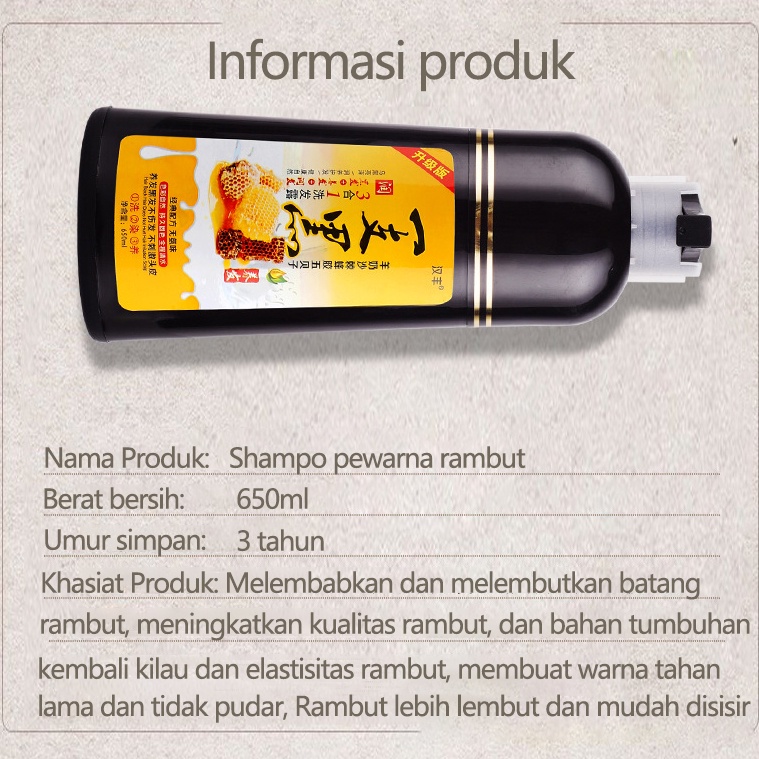 Pewarna rambut Warna rambut Sampo penghitam rambut uban 650ML hair treatment Tiga efek dalam satu Natural black Sampo uban All Natural And Organic Ingredients No Irritable Odor