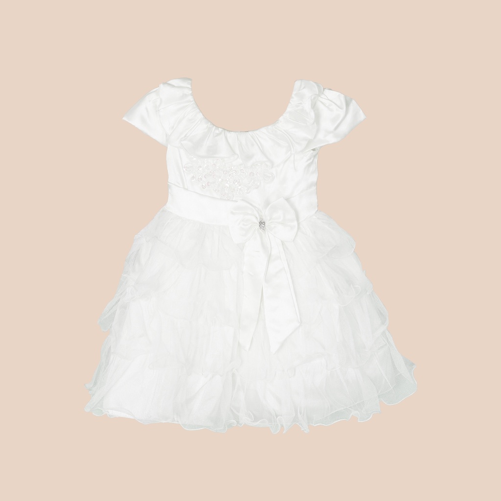 Kayma Dress Anak Perempuan Satin Ruffle Lace Pita Elegan 1603