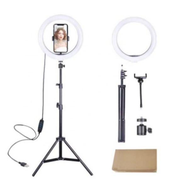 PAKET RING LIGHT 26cm + TRIPOD + HOLDER HP MAKE UP MUA LAMPU CINCIN DIMMABLE PHOTO STUDIO-yosinogawa