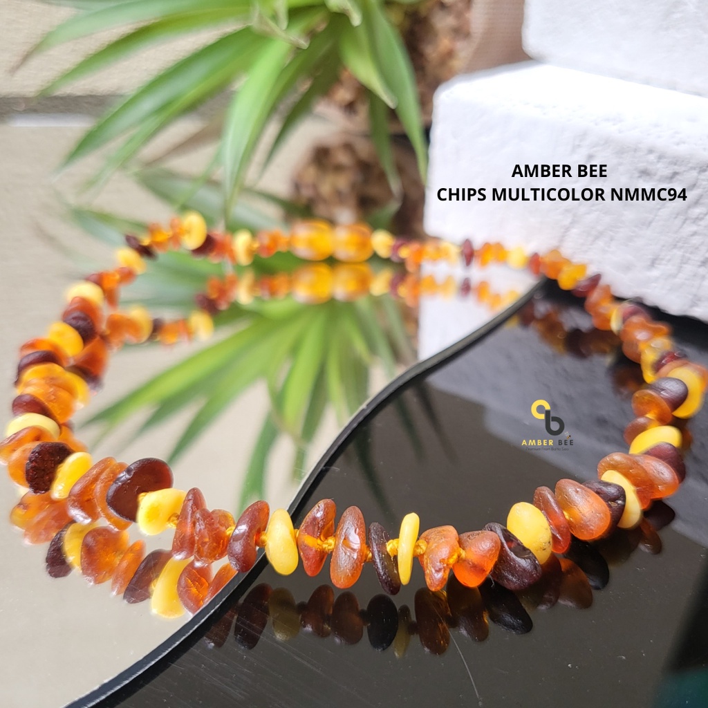 Kalung Amber 100% Baltic Premium Matte Multicolor Chips By Amber Bee NMMC94