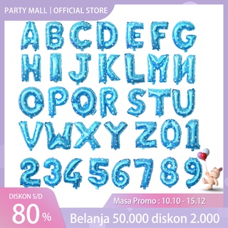 Image of Balon Foil Huruf Abjad Alphabet Biru A-Z Balon Foil Angka Biru 0-9 (1 pcs)