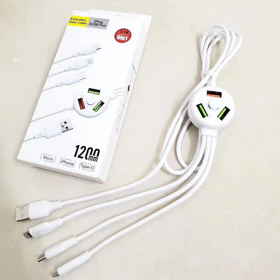 kabel data 3Plug 3USB port 3.1 6in1 pjg 140cm Data cable