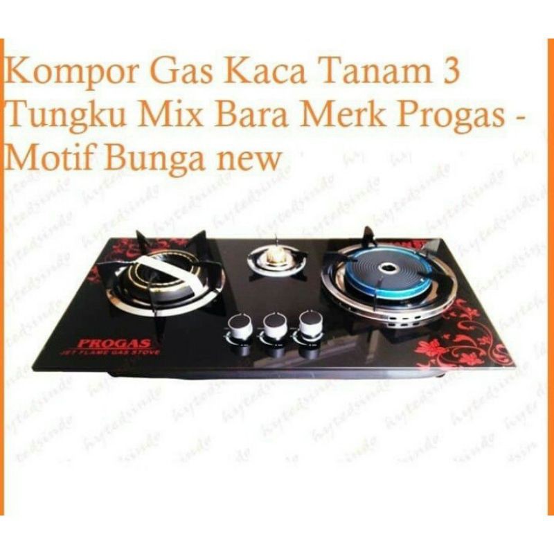 Progas  , Kompor Kaca 3 Tungku Gas Mix Bara Infrared