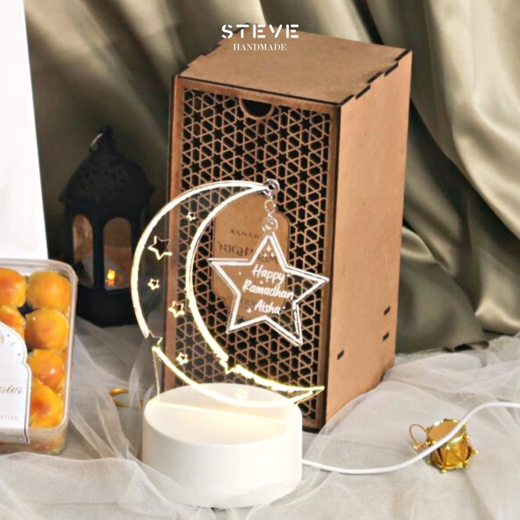 Lampu Tidur Edisi Idul Fitri Wooden Box Ramadhan Custom Foto Akrilik LT2001 Kado Unik Eid Mubarak