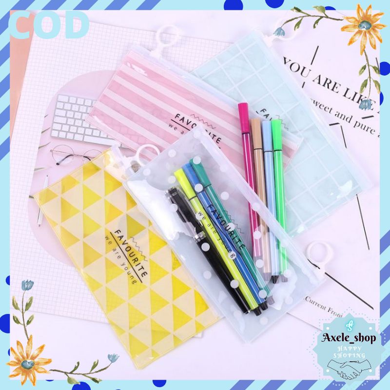 

[ COD ] Tempat pensil Transparan Motif Favourite / Tempat Kosmetik / Pouch Transparant