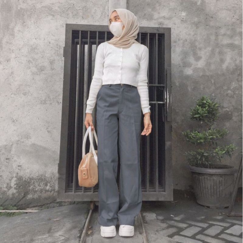 Melva Slit Pants / Celana Kulot Korean style remaja / Celana kulot Haighwaist wanita terbaru tebal