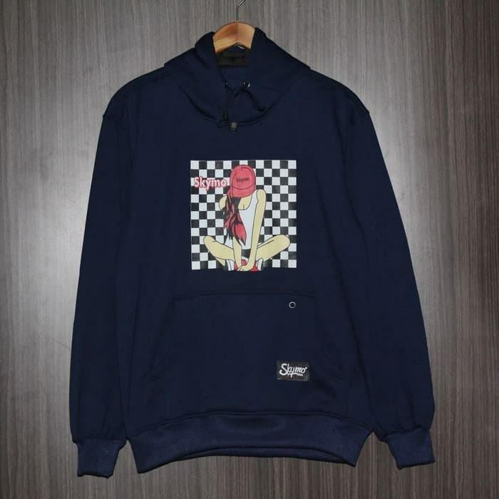 Jaket Sweater Skymo Warna Navy Motip Catur/Hoodie Pria Murah Premium