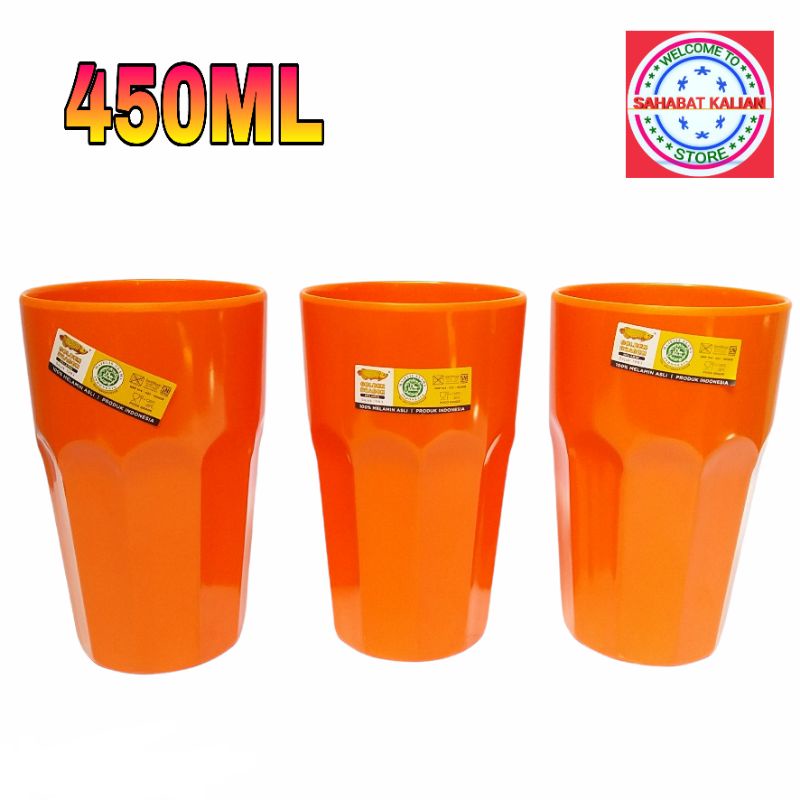 (6 PCS) GELAS MELAMIN BELIMBING LURUS GOLDEN DRAGON B1102 ORANGE 450ML