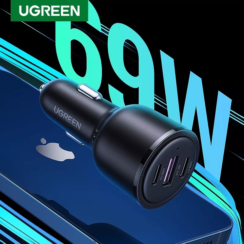 UGREEN CAR CHARGER 69W PD+SCP+QUICK CHARGER 3 PORT USB C DUAL+ 1 USB A