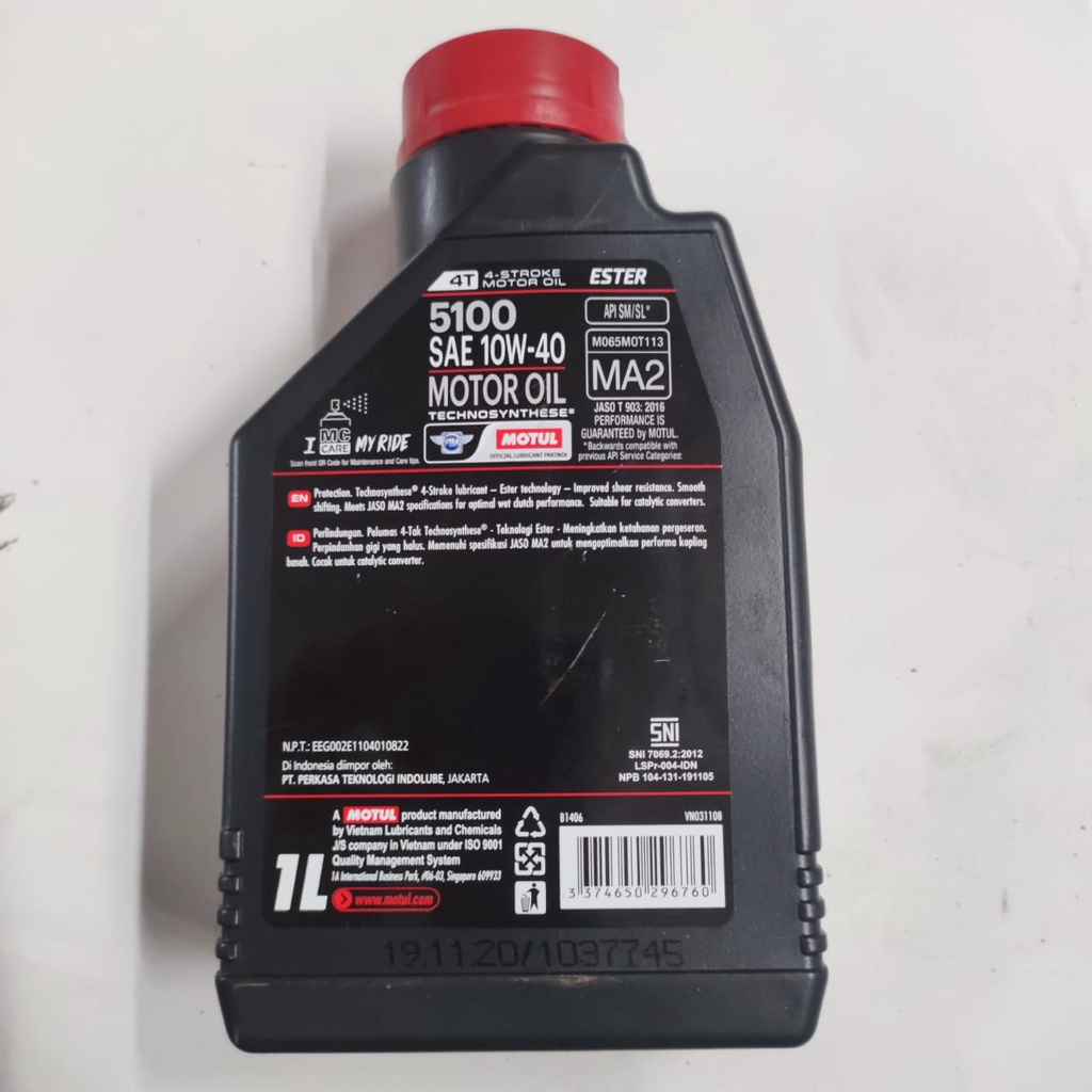 OLI MOTUL 5100 10W40 1L 4T NINJA 250 VIXION JUPITER MX