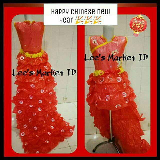 Lmi Baju Daur Ulang Cewek Dress Merah Cheongsam Shopee Indonesia