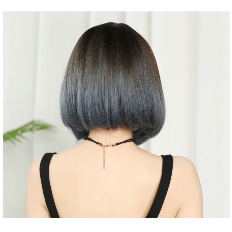 WDA-22 wig daily lolita jepang gradasi abu gray rambut palsu lurus pendek bob hitam