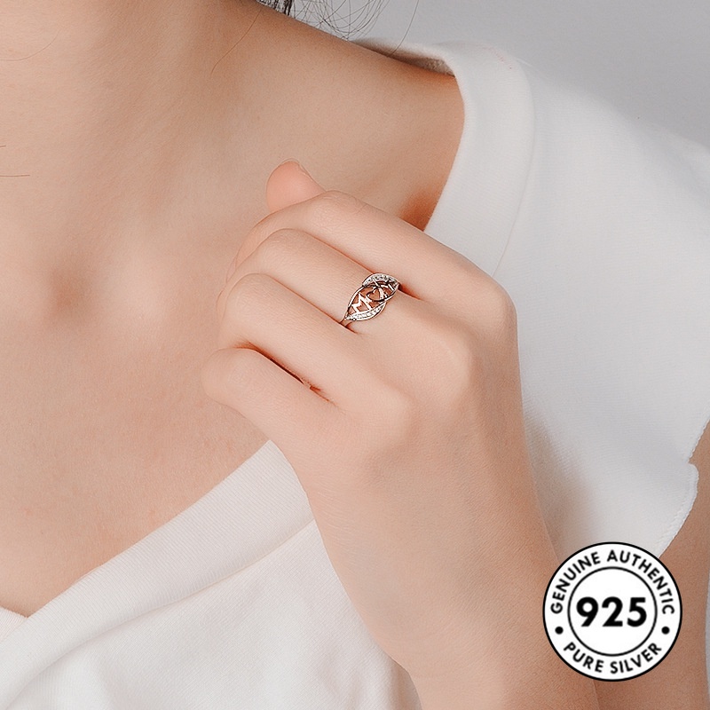 Cincin Berlian Bahan S925 Silver Warna Rose Gold Untuk Ibu Dan Anak