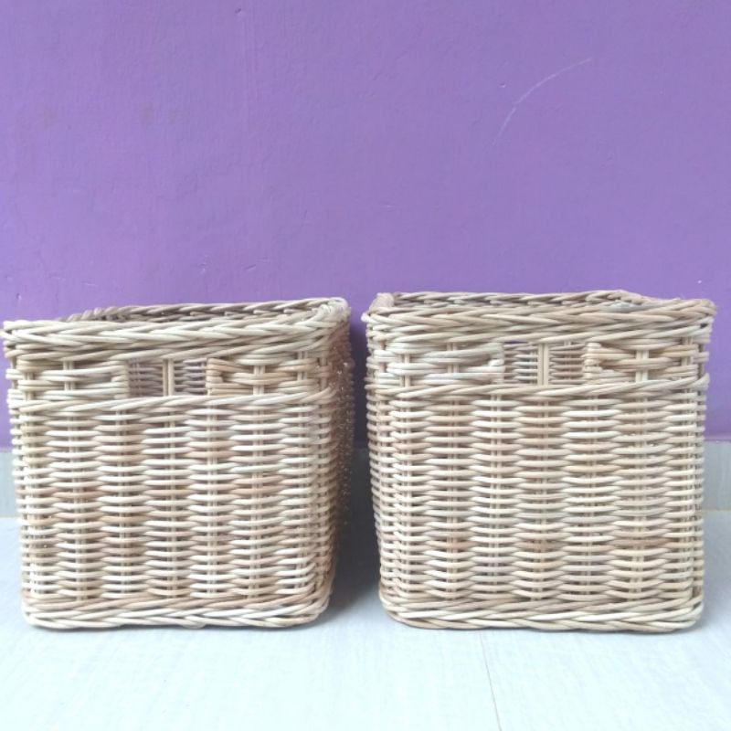 Keranjang rotan kotak persegi laci penyimpanan sedang 29x27x25 cm