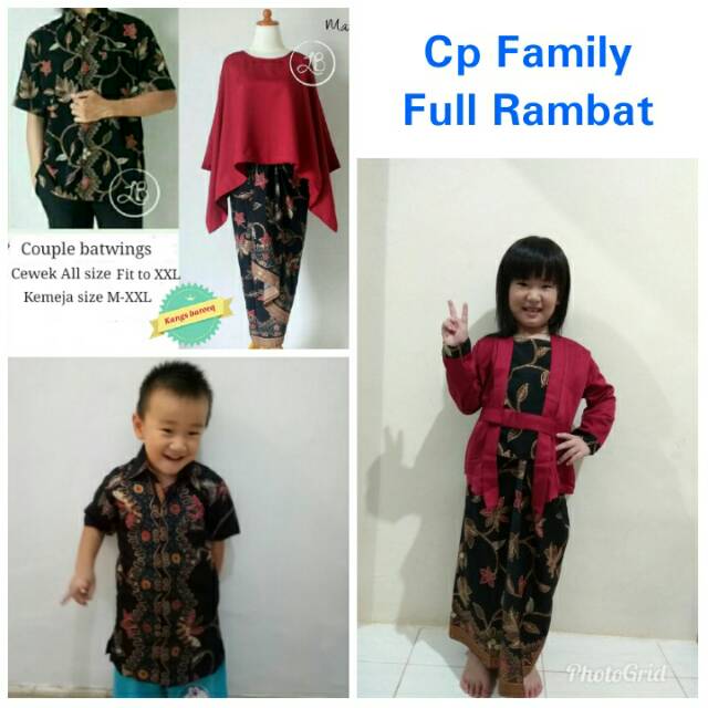 Family set keluarga anak cewek cowok kebaya batwing umi kombi rok lilit dan kemeja batik