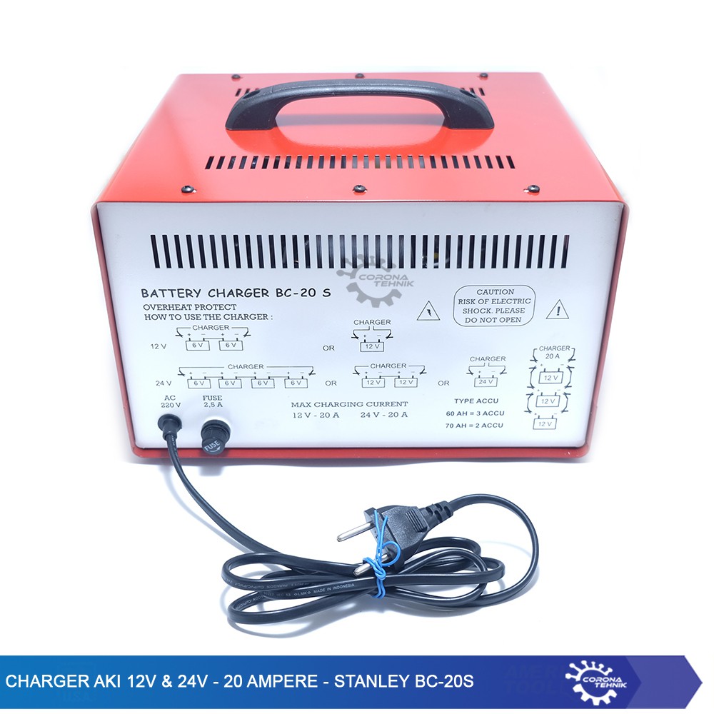 BC-20S Charger Aki 12V &amp; 24V - 20 Ampere - Stanley