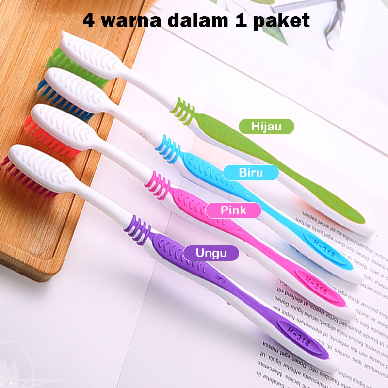 Sikat Gigi Dewasa Dengan Bulu Halus dan Lembut Cotton Toothbrush Double Care Isi 4PCS