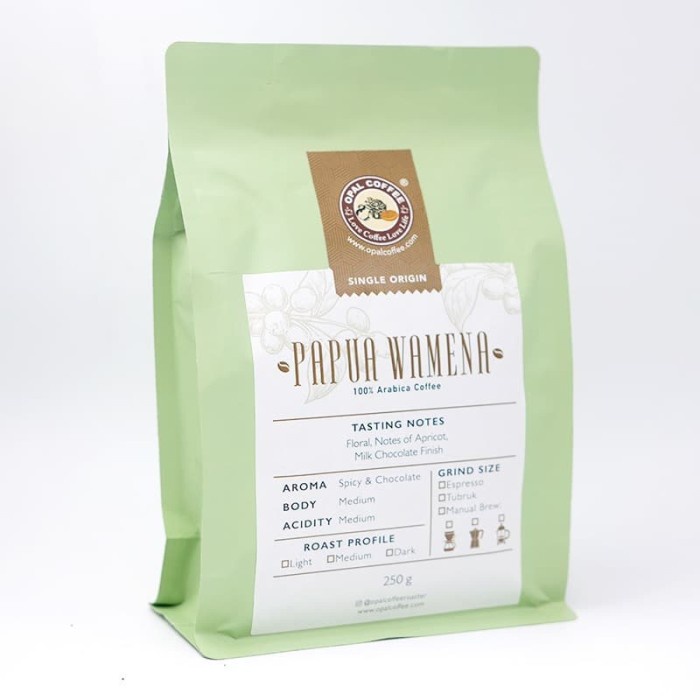 

kopi-biji- opal coffee - papua wamena arabica roasted beans 250g -biji-kopi.