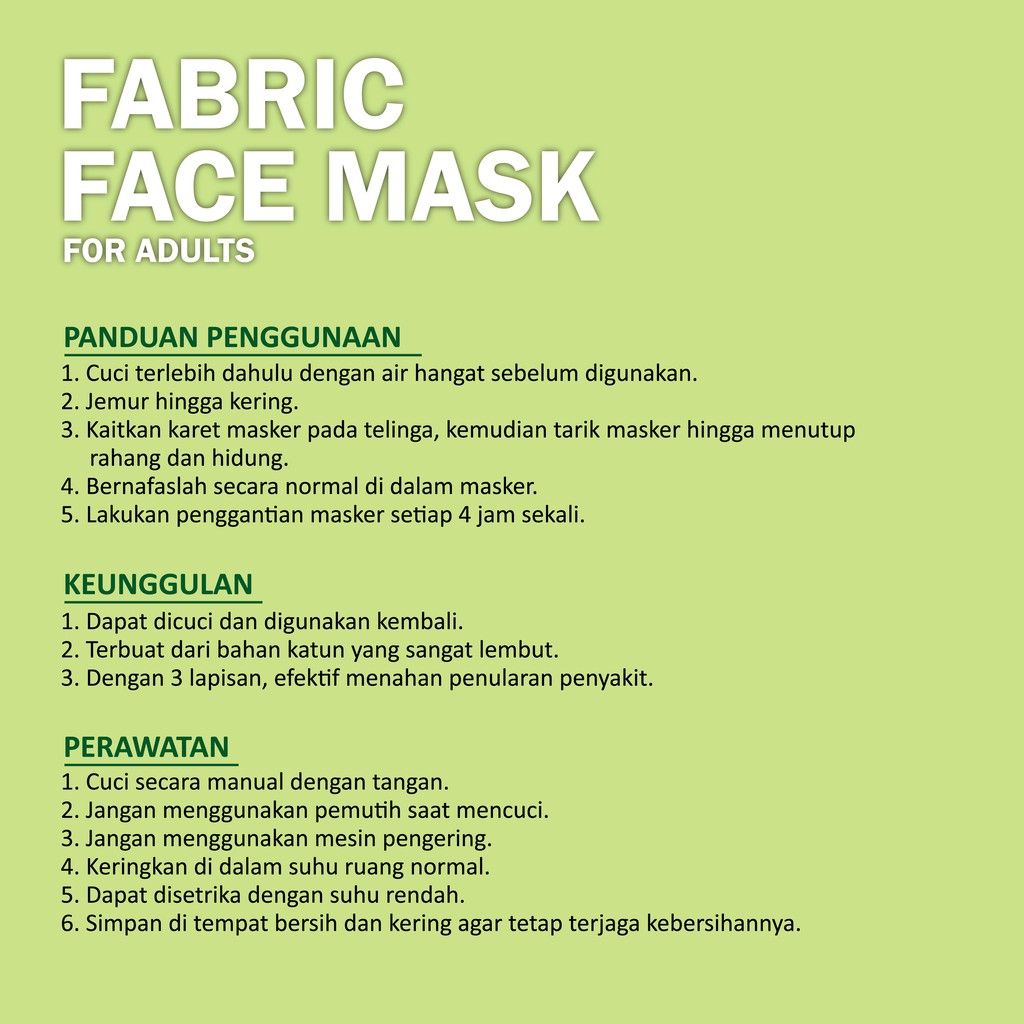 REAL FABRIC FACE MASK - Masker Kain 3 Lapis + 2 Kantong Filter ( Earloop ) - 1 Pcs