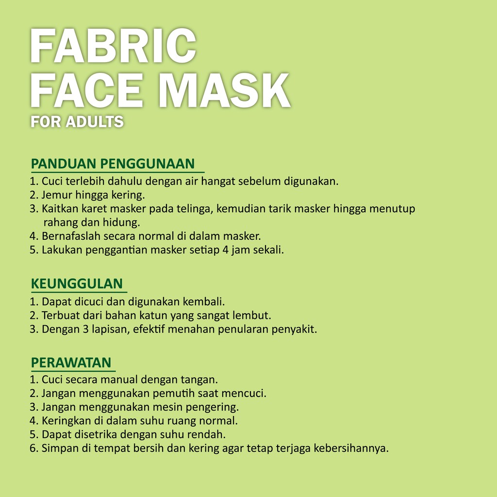 REAL FABRIC FACE MASK - Masker Kain 3 Lapis + 2 Kantong Filter ( Headloop ) - 1 Pcs