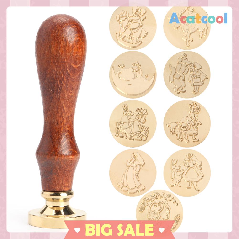 Stempel Segel Lilin Motif Kartun Retro Dengan Gagang Kayu