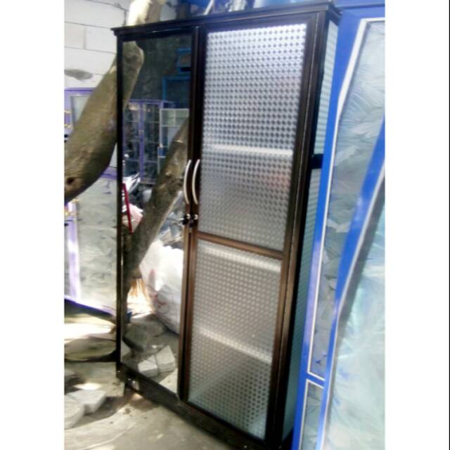Lemari Pakaian Aluminium Frame Coklat Kaca Es 2 Pintu