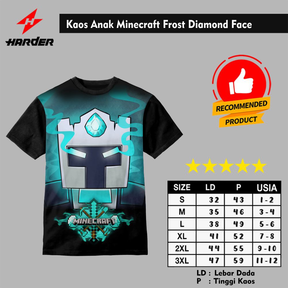 Kaos Anak Minecraft Frost Diamond Face - Zipzip