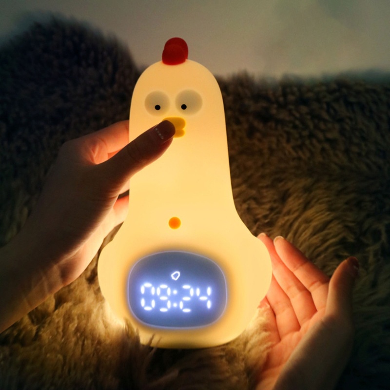 Jam Alarm Digital Bentuk Anak Ayam Bahan Silikon Dengan Lampu Malam Dan USB