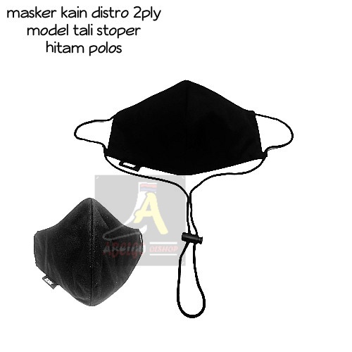 12 pcs- MASKER KAIN ERLOOP 3PLY TALI STOPER POLOS HITAM premium/ MASKER DISTRO/MASKER KEKINIAN POLOS HITAM/MASKER KAIN HITAM