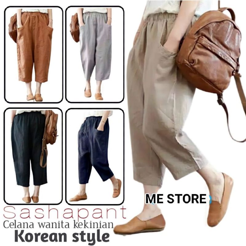 CELANA WANITA JUMBO PINGGANG KARET - SASHA CROP PANTS