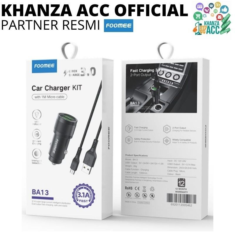 KHANZAACC Foomee BA13 Car Charger Mobil Dual USB Output Fast Charging QC3.0