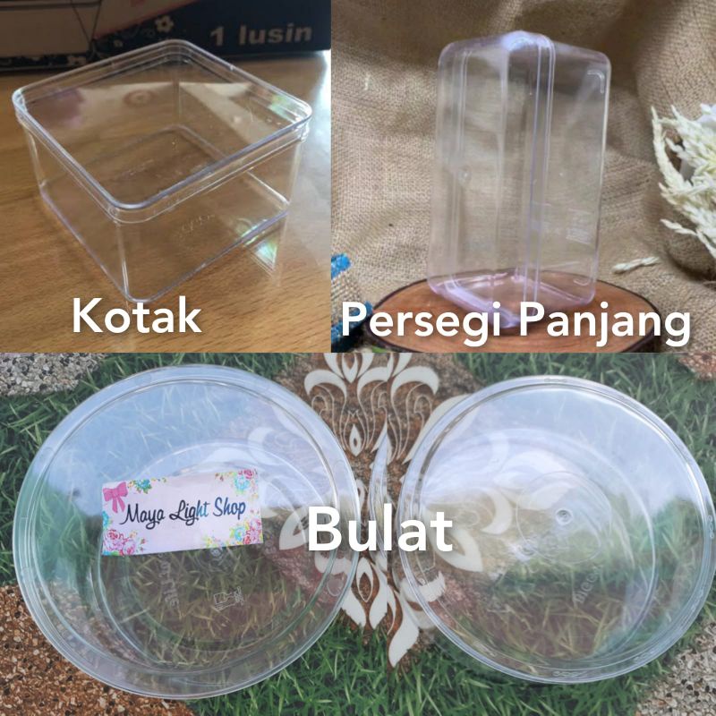 Toples kotak persegi 300gr minimal 4pc persegi bulat mika dessert box kue kering wadah cemilan