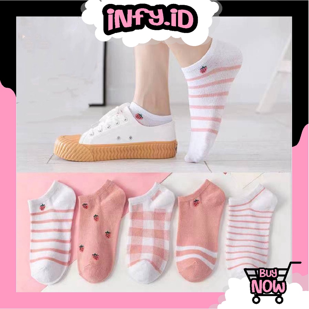 INFY - R601 Kaos Kaki Wanita Motif Strawberry Fashion Kaos Kaki Pendek Japanese Ankle Socks Import