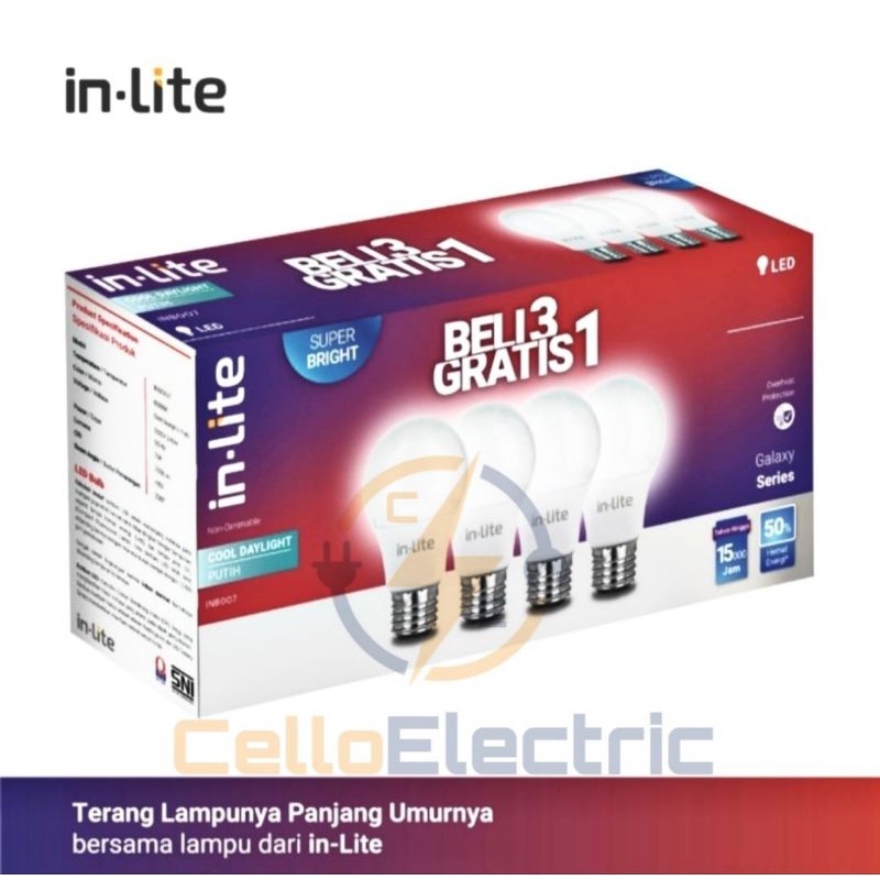 HWM Lampu InLite Led Paket 5w 7w 9w 12w 15w /Led Pack 3 Gratis 1 Putih In Lite / Led Bulb In-Lite /