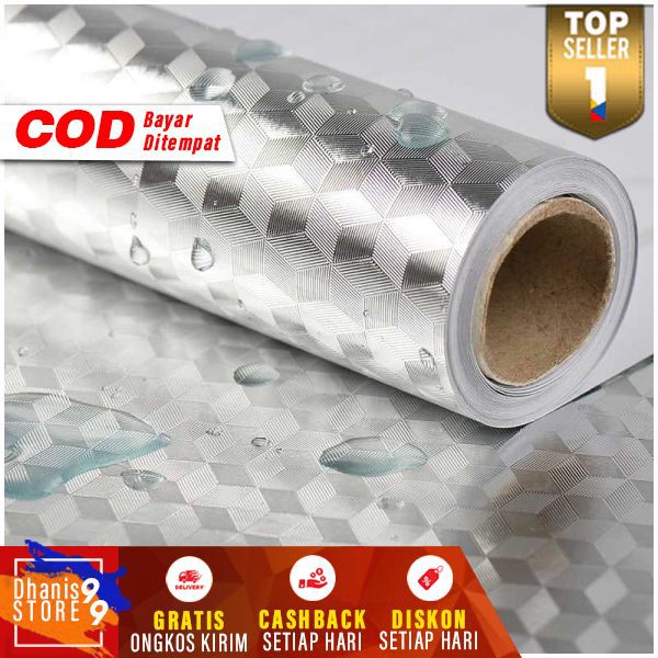 ´744# Wallpaper Aluminium Foil Waterproof Sticker Walpaper Dinding Dapur Stiker Anti Minyak