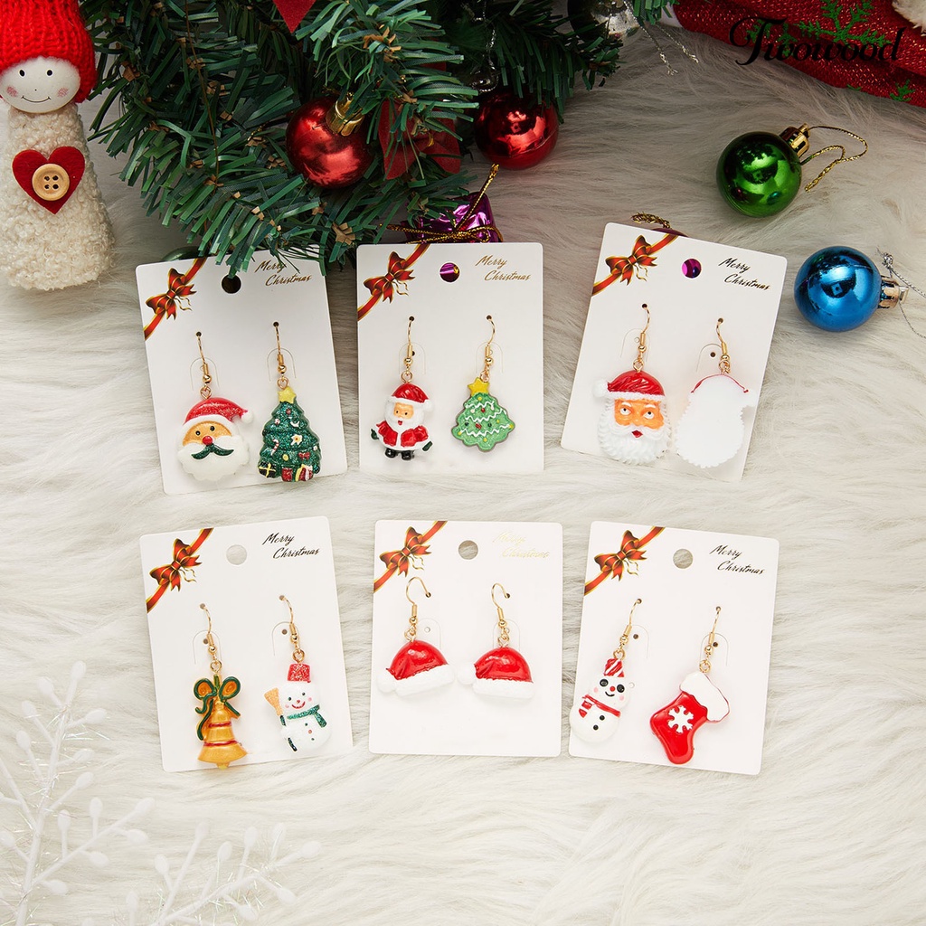 1 Pasang Anting Hook Liontin Santa Claus Pohon Natal Snowman Kaus Kaki Untuk Wanita