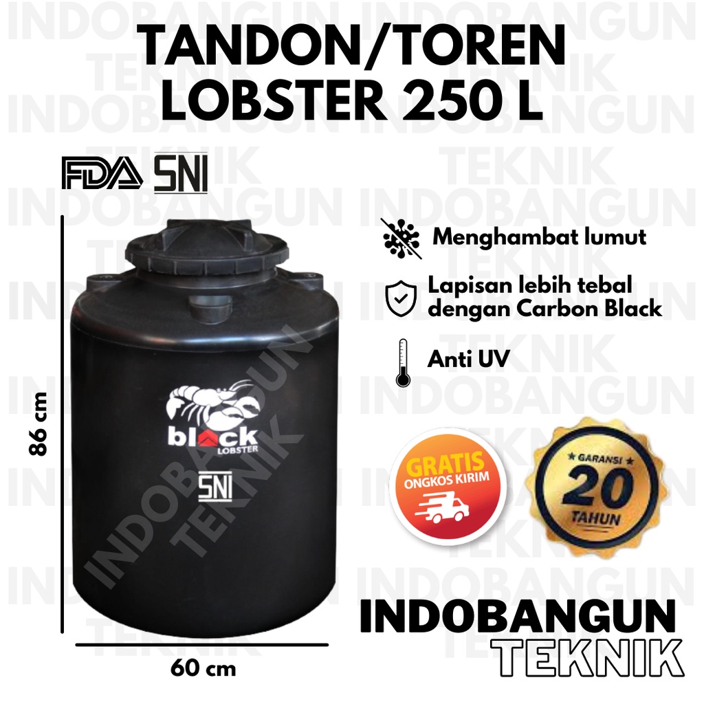 Tandon Air Toren Air Tangki Air Lobster 250 Liter SNI Harga Murah Garansi 20 Tahun Anti Lumut Kuat T